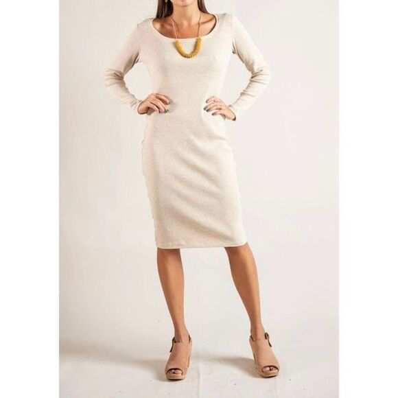 TONLÉ Long Sleeve Mid-Calf Cream Bodycon Cocktail Dress Women’s Small - Picture 1 of 10